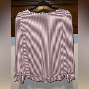 LOFT Red and White Blouse with Peter Pan Collar